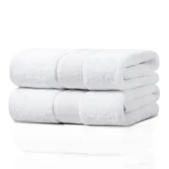 耐久性 ふわふわ 速乾 毛羽落ち少ない 綿100% 人気 高速吸水 ホテル仕様 家庭用、業務用、スポーツ 四季通用 2枚セット 大判 60x120cm 柔らか肌触り バスタオル 無地 北欧風 (ホワイト)