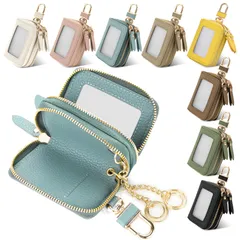 【人気商品】2個収納 おしゃれ レディース スマートキーケース ダブルファスナー ファッション スマート車キーケース クリア窓付き 鍵 [YooFa] キーホルダー カラビナ付き メンズ スマートキー対応 カバー型