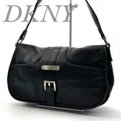 【B4851】 DKNY ダナ キャラン ニューヨーク ワンショルダーバッグ レザー ブラック ハーフムーン 肩掛け ロゴプレート バックルのサムネイル