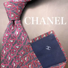 【美品】CHANEL ネクタイ 幾何学模様 レッド ボルドー ブランドロゴ