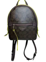 美品　COACH（コーチ）アンディ バッグパック シグネチャー キャンパス F38998 シグネチャー柄 ネオンイエロー リュックサック ショルダーバッグ コンバーチブル　H8-3-45