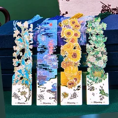 【良品CUORA】名画しおりセット 栞 ゴッホ モネおしゃれ 華やか エレガント感 アート 銀 紐付き 学生 教師 読書 絵画 ブックマーク ブックページマーカー用 誕生日プレゼント ギフト (【人気デザイン6点アソー [【Dセット】人気デザイン6点アソート]