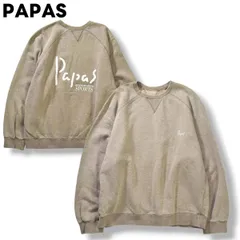 【定番】 日本製 パパス PAPAS ロゴ プリント 前V ガゼット スウェット トレーナー クルーネック ラグランスリーブ ビッグシルエット 裏地 パイル L ブラウン アメリカン カジュアル ウェア メンズのサムネイル