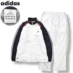 日本製 アディダス adidas ウィンド ウェア セットアップ 上下 ジャケット x パンツ 裏地 メッシュ クライマプルーフ CLIMAPROOF L ホワイト x ネイビー x レッド スポーツ ウェア タウンユース レジャー メンズ