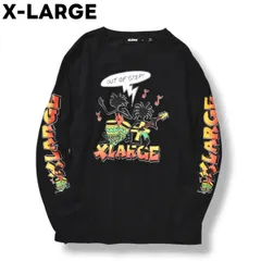 【定番】 エクストララージ X-LARGE ラスタカラー デザイン イラスト プリント 長袖 Tシャツ ロンT クルーネック カットソー S ブラック ストリート カジュアル ウェア メンズ