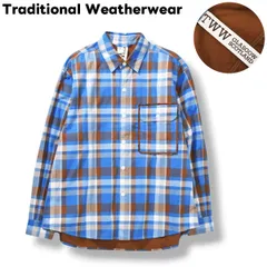 【美品】 トラディショナルウェザーウェア Traditional Weatherwear TWW ダブルフェイス デザイン 長袖 シャツ パッチポケット ラウンドヘム S チェック柄 ブルー x ブラウン ブリティッシュ カジュアル メンズのサムネイル