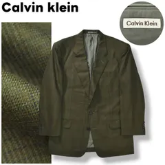 【上品】 カルバンクライン Calvin klein 2B シングル テーラード ジャケット ノッチドラペル ノーベント 総裏地 L チェック柄 オリーブ フォーマル ビジネス カジュアル 紳士 メンズ