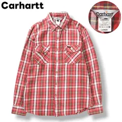 【人気】 カーハート Carhartt 長袖 ヘビー ネルシャツ ダブルポケット ラウンドヘム ワンポイント ロゴ L チェック柄 レッド アメリカン カジュアル ワーク ストリート メンズ