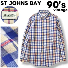 【定番】 90s ヴィンテージ セントジョンズベイ ST JOHNS BAY 長袖 フランネル シャツ ボタンダウン ラウンドヘム シングルポケット L チェック柄 マルチカラー アメリカン カジュアル ウェア メンズ