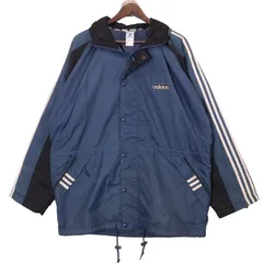 90年代 adidas アディダス 中綿 ナイロンジャケット ベンチコート ネイビー (メンズ M) 中古 古着 A0976