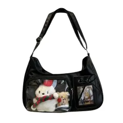 [Liebendo] 痛バッグ 痛バ ショルダーバッグ 推し活 ショルダーバック 横長 ホーボーバッグ リボン Y2K 肩掛け 痛バック 可愛い 推し活 グッズ ぬいぐるみ 鞄 人気 おしゃれ かわいい 可愛い (ブラック) [ブラック]