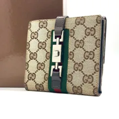 【伝統が映える手元】　GUCCI　二つ折り財布 ジャッキー GGキャンバス シェリーライン コンパクトウォレット　ベージュ