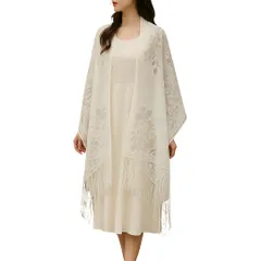 [Liebendo] ストール レース フォーマル ショール 結婚式 二次会 パーティ 慶弔用 レディース ボレロ 羽織 カーディガン 結婚式ストール 黒 白 薄手 ベージュ 花 フォーマルスカーフ 成人式 ドレス (ホワイト) [ホワイト]