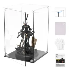 whdpetsフィギュアケース アクリルケース マグネット式扉 UVカット コレクションケース ディスプレイケース 組み立て簡単 頑丈 汚れ防止 手袋 クリーニングクロス （15×15×25cm）