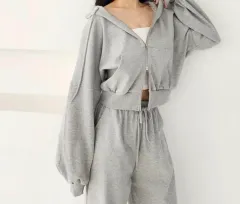 クロップド ツーウェイ バルーンフィット フーディ ジップアップ トレーナー 新品