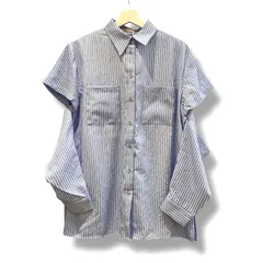 未使用 タグ付き RANDE BOO ランデブー ストライプ チャームカットシャツ 2way 袖取り外し可能 定価¥11000- ブルー ホワイト Freeサイズ レディース 夏 ゴーゴー古着マルイ草加店3522のサムネイル