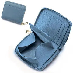 【新品】 二つ折り財布 本革 財布 レディース 2つ折り 小さい パスポートケース 財布 コンパクト ミニウォレット 超軽量 可愛い 小銭入れ付き (ブルー) 1