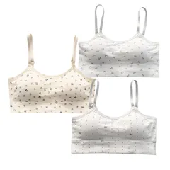 [FARFADET] ガールズ ジュニア ブラ カップなし ブラジャー ノンワイヤー 子供用 女の子 キッズ 下着 成長期 初ブラ 3枚セット (JP, アルファベット, M, Aセット) [Aセット] [M]