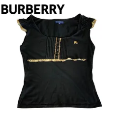 バーバリーロンドン　袖フリルカットソー　ノバチェック　ブラック　サイズM