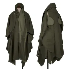 コムデギャルソンCOMME des GARCONS ウールフェルトペースト切替フレアコート カーキS