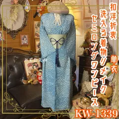 単衣着物リメイク  セミロングワンピース／ドレス／洗える化繊 帯サッシュベルト 縹の深淵 × 椿のボタニカル KW-1339