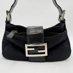 FENDI（フェンディ）マンマバケット ショルダーバッグ ナイロン ブラック FF金具 レザー シルバートーン金具 レディース