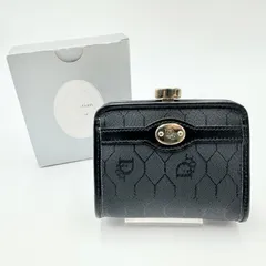 Christian Dior（クリスチャンディオール）ヴィンテージ ハニカム柄 がま口コインケース 小銭入れ ブラック PVC レザー ゴールドトーン金具 レディース