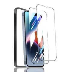 対応 iPhone 14 Plus フィルム ガイド枠付き 【2* iphone14plus ガラスフィルム + 1* iphone14plusガイド枠付き 】表面硬度9H アイフォン14plus 強化ガラス いpほね14plus 用 保護フィルム 高透過 0