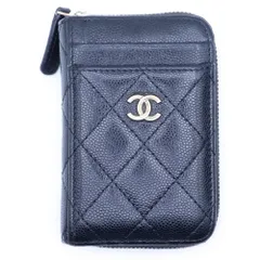 CHANEL (シャネル) ココマーク キルティング コインケース 財布 コンパクトウォレット ブラック キャビアスキン ゴールド金具