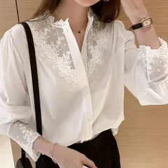 シャツ ブラウス レディース 刺繍 レースブラウス トップス 長袖 シャツ 大人セレブ カットソー  1095