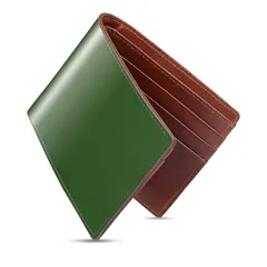 【新品】 財布 メンズ 2つ折り 栃木レザー 二つ折り財布 本革 折りたたみ カード9枚収納 隠しポケット 小銭入れ 薄型 一流の財布職人が作る 紳士用 父の日 (グリーン・ブラウン) 0