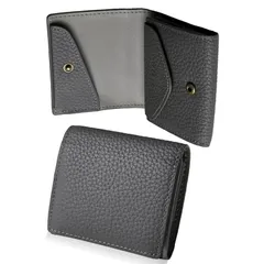 【新品】 [LS LASIEM] 【極小薄型】 財布 ミニ財布 メンズ 二つ折り財布 時短 コンパクト 薄い財布 小さい 本革 レザー 薄型 薄い カードケース 小銭入れ 2つ折り 革 折りたたみ ミニウォレット グレー 1