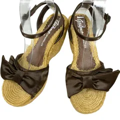 【美品】ガイモ (23.5) サンダル ウェッジソール ストラップ リボン 厚底 希少デザイン