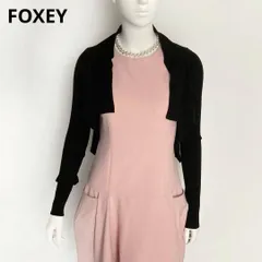美品 フォクシー ニューヨーク FOXEY NEW YORK ボレロ カーディガン リブ切替 上品 羽織り ブラック 黒 レディース 38 S相当 イタリア製糸 オフィス 結婚式 冠婚葬祭 パーティー ストレッチ  冷房対策 洗える ウォッシャブル
