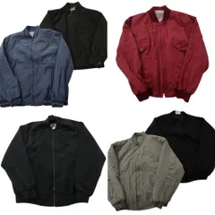 古着卸 まとめ売り ブルゾン ジャケット 6枚セット (メンズ XL /48 ) スタジャン型 ワンポイント 無地 ブラック ND1320