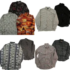 古着卸 まとめ売り 総柄 長袖シャツ 9枚セット (メンズ M ) ラウンドカット 風景モチーフ 花柄 中古 古着 ND6339