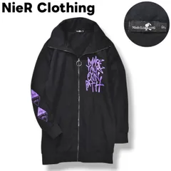 ニーア クロージング NieR Clothing ビッグカラー スウェット ロング ジャケット ジップアップ ロゴ  プリント F ブラック x パープル ストリート パンク ロック サブカル ヴィジュアル 地雷系 レディース ♪