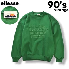 【ゴールドウィン製】 90s ヴィンテージ エレッセ ellesse ロゴ ステッチ 刺繍 デザイン スウェット トレーナー クルーネック プルオーバー O グリーン ストリート スポーツ カジュアル ウェア メンズのサムネイル