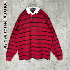 ポロラルフローレン ヴィンテージ 90s 長袖 ラガーシャツ ボーダー ポニー刺繍 ロゴ刺繍 ワインレッド メンズ M