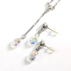 良品 SWAROVSKI ネックレス & ピアス セット ポスト部14K ゴールド シルバー色 クリスタル
