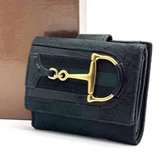 【さりげない品格】　GUCCI　二つ折り財布 GGキャンバス ホースビット シェリーライン Wホック グッチ　ブラック