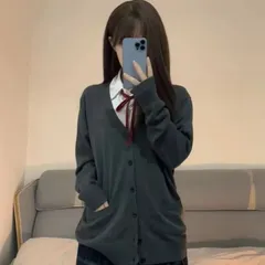 JK制服 カーディガン ダークグレー 無地 ニット 長袖 学生風 セーター XS〜2XL