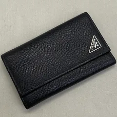 03w24696 PRADA プラダ サフィアーノレザー トライアングルキーケース ブラック 6連キーケース 中古