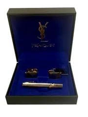 【美品】Yves Saint Laurent イブサンローラン ネクタイピン カフス セット シルバー／ゴールド 箱付き　H8-3-47