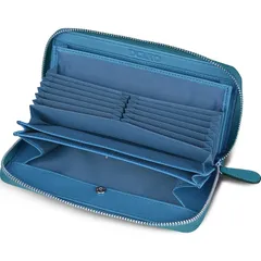 【新品】 [DCLKO] 財布 レディース 長財布 本革 牛革 多機能 長 財布 カード18枚 大容量 ウォレット レザー 長サイフ ラウンドファスナー BOX型小銭入れ (ブルー)