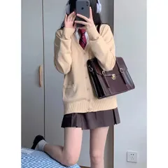 JK制服 カーディガン アプリコット 無地 ニット 長袖 学生風 セーター XS〜2XL