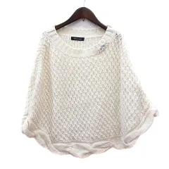 クイーンズコート QUEENS COURT ポンチョ ニット ケーブル ビジュー 2 M 白 アイボリー /MN