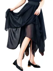 [ブブ オーハナ] シフォン チュール スカート アシンメトリック ヘム アシンメトリー アシメ ウエスト ゴム ダンス 衣装 コスチューム レディース ダブル レイヤー レイヤード デザイン 女性 用 春 夏 秋 冬 Aライン (S,  [ブラック] [S]