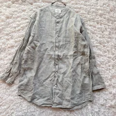 アーバンリサーチドアーズ　リネン　ブラウス　長袖　ノーカラー　水色