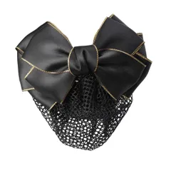 シニヨンネット バレッタ ネット付き お団子ネットリボン 大きめヘアネット 髪ネットリボン レディースヘアアクセサリー 髪留め (ブラック, サテン) [ブラック] [サテン]